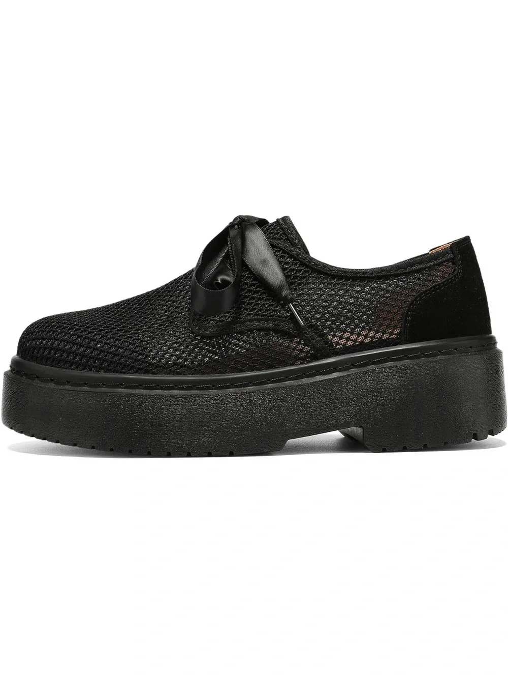 Beauseen Women’s Black Mesh Ribbon Lace-Up Platform Shoes